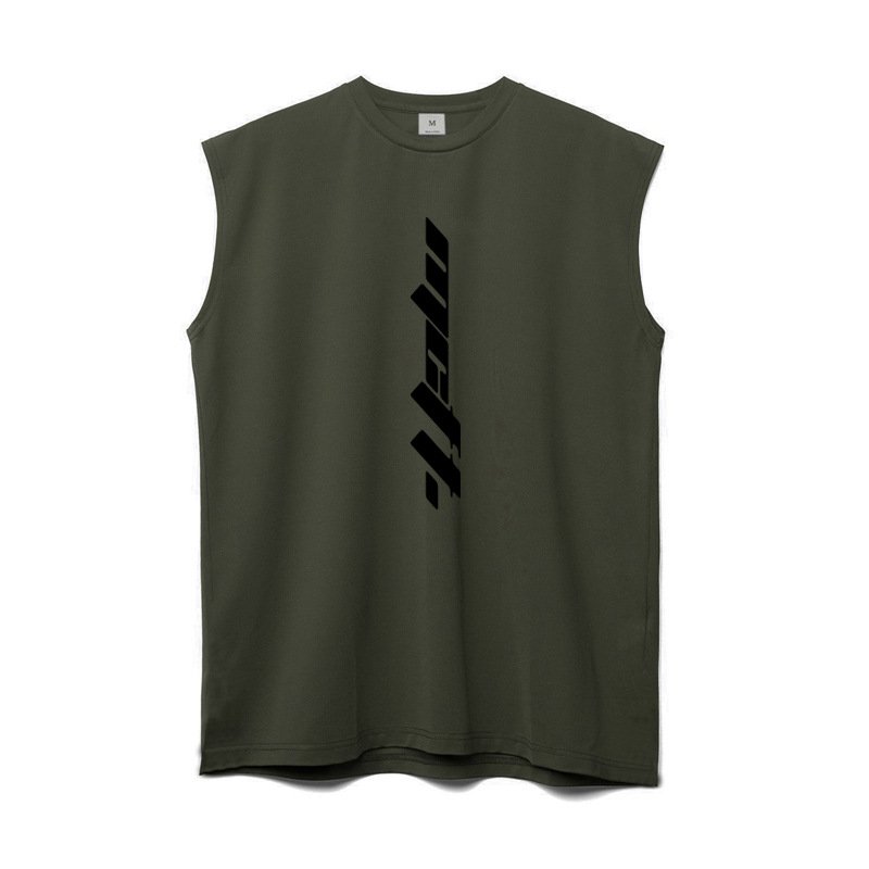 Streetwear Men High Quality Oversized Cotton Knitted Embroidery Rib Neck Tank Top No reviews yet