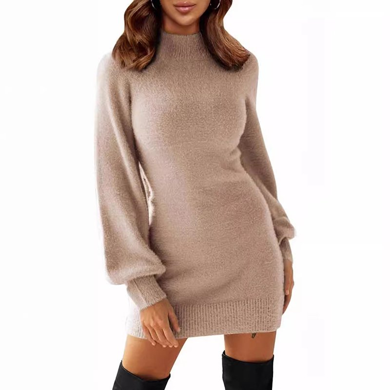 Wholesale Custom OEM ODM Women's Mock Neck Ribbed Long Sleeve Bodycon Pullover Cute Mini Sweater Dress