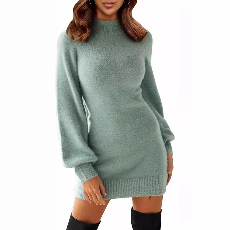 Wholesale Custom OEM ODM Women's Mock Neck Ribbed Long Sleeve Bodycon Pullover Cute Mini Sweater Dress
