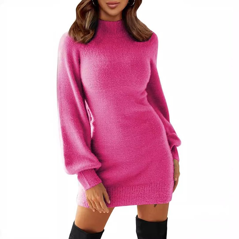 Wholesale Custom OEM ODM Women's Mock Neck Ribbed Long Sleeve Bodycon Pullover Cute Mini Sweater Dress