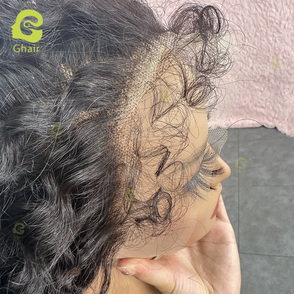 Ghair 4C Textured Hairline Wigs Curly Baby Hair Natural Edges Skin Melt HD Lace Frontal Wigs Kinky curly Human Hair Wig