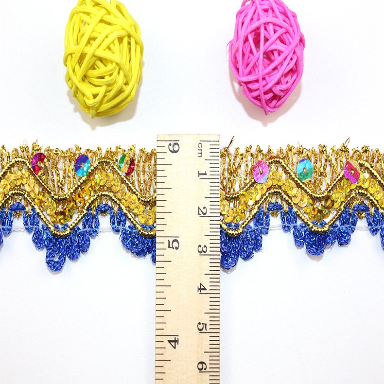 45yards/color Golden lace three sequins lace dance costume accessories ethnic style colorful lace