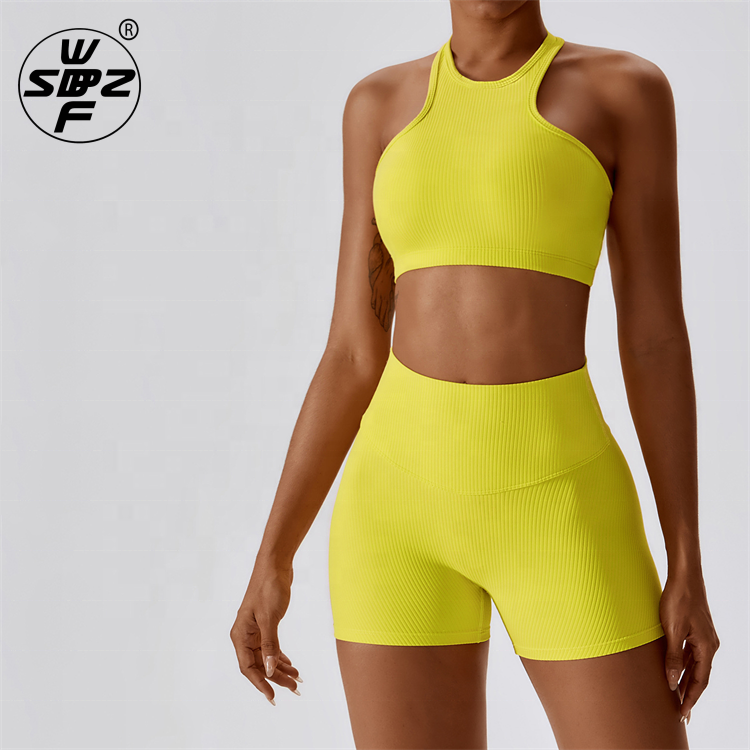 Sport Scrunch Butt Workout Knitted Seamless Ribbed Yoga Set Custom High Waist Yoga Set