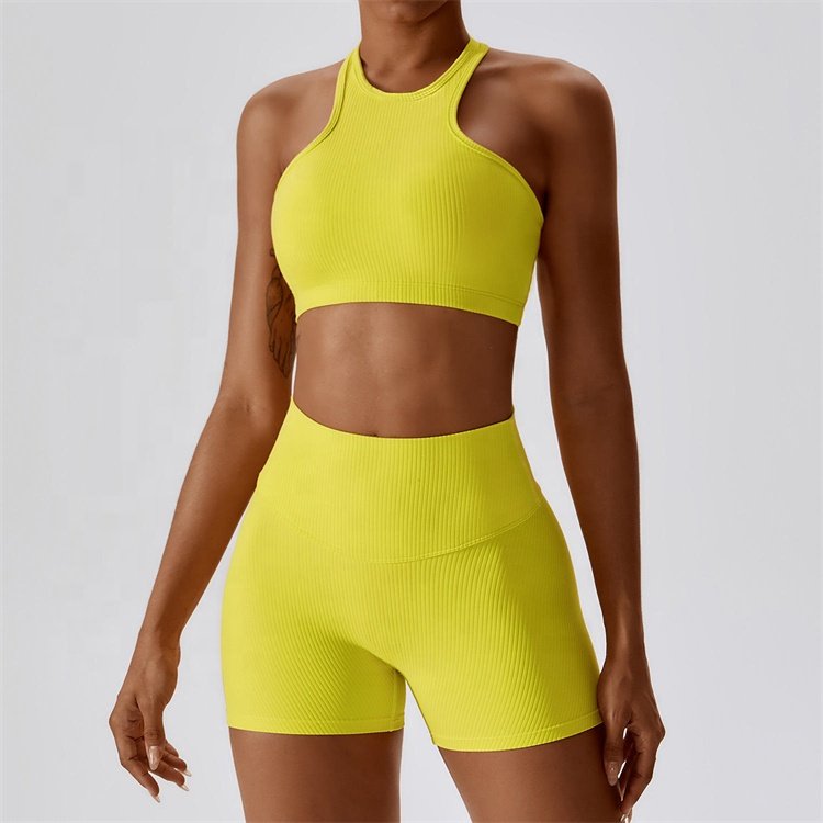 Sport Scrunch Butt Workout Knitted Seamless Ribbed Yoga Set Custom High Waist Yoga Set