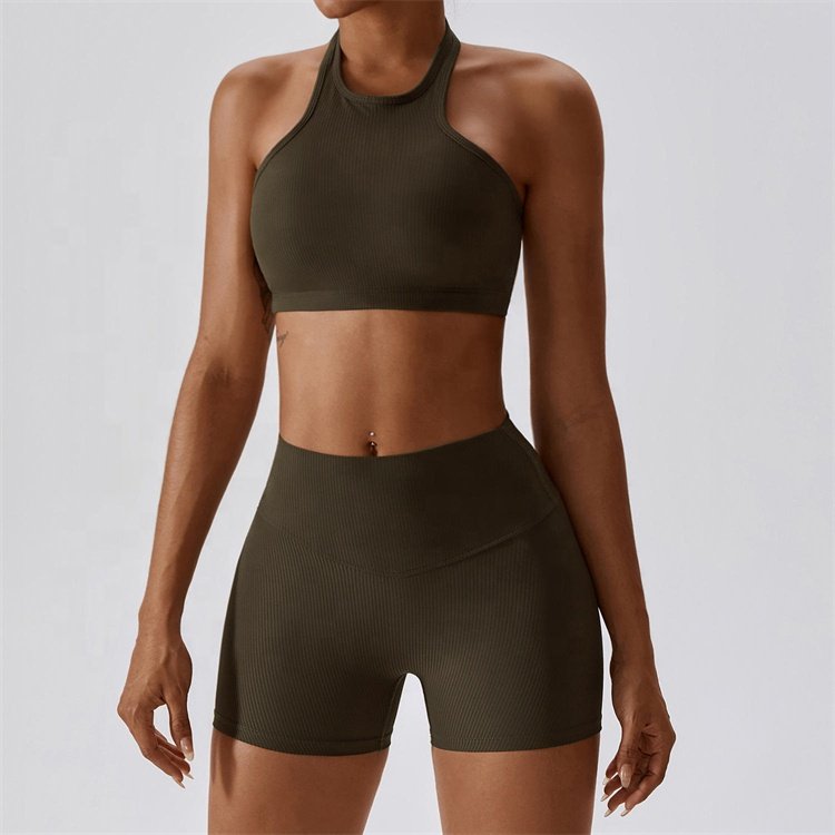 Sport Scrunch Butt Workout Knitted Seamless Ribbed Yoga Set Custom High Waist Yoga Set
