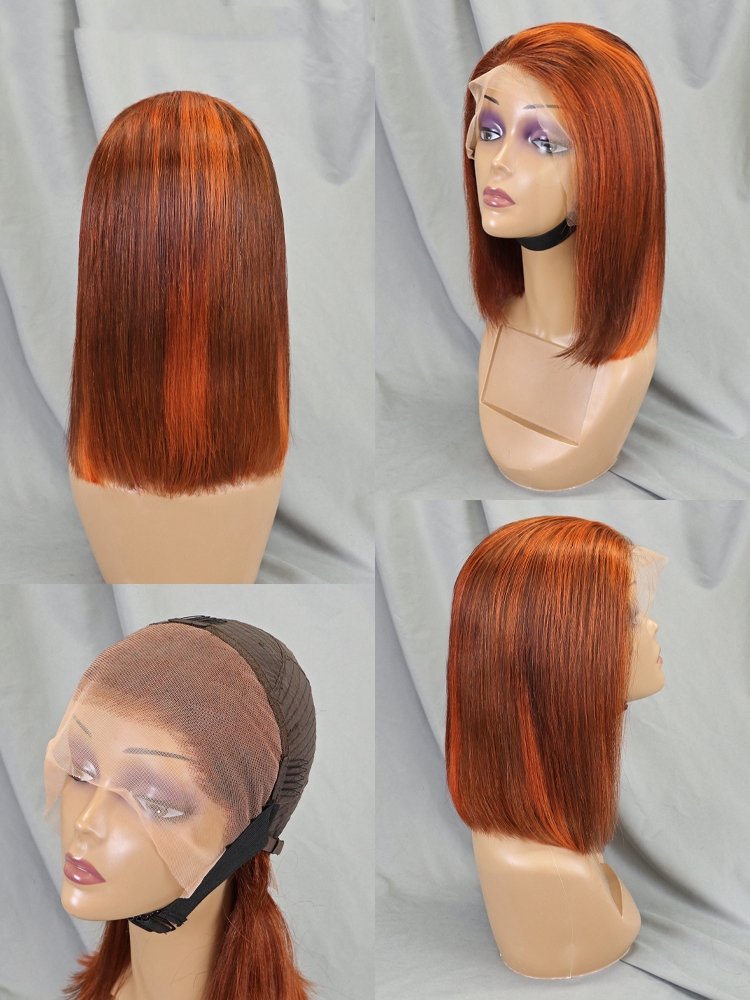 Popular Colors Brazilian Virgin Human Hair Bob 13x4 Lace Frontal Wig Double Drawn Glueless Straight Lace Front Wigs For Women