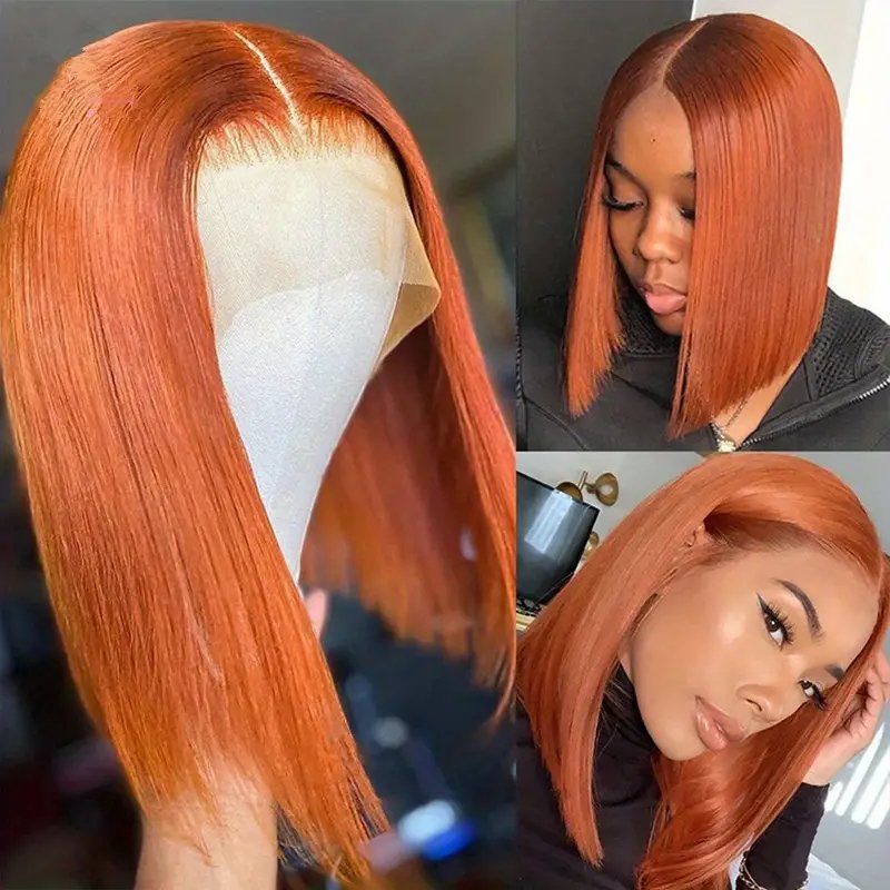 Popular Colors Brazilian Virgin Human Hair Bob 13x4 Lace Frontal Wig Double Drawn Glueless Straight Lace Front Wigs For Women