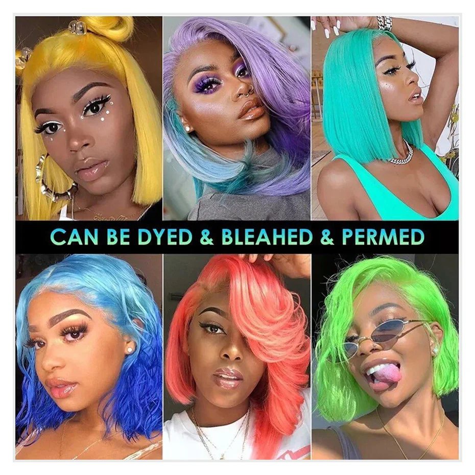 Popular Colors Brazilian Virgin Human Hair Bob 13x4 Lace Frontal Wig Double Drawn Glueless Straight Lace Front Wigs For Women