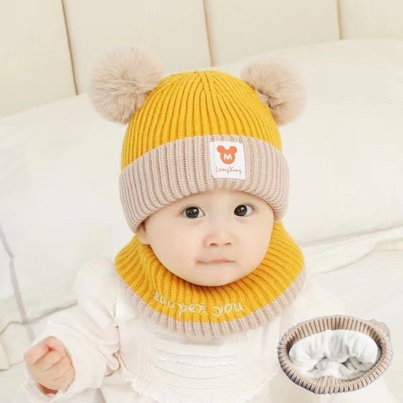 Winter Warm Hat Knitted Beanie Scarves with Pompom for Newborn Toddler Baby Girl Boy double hairball Cute knitted hatshat
