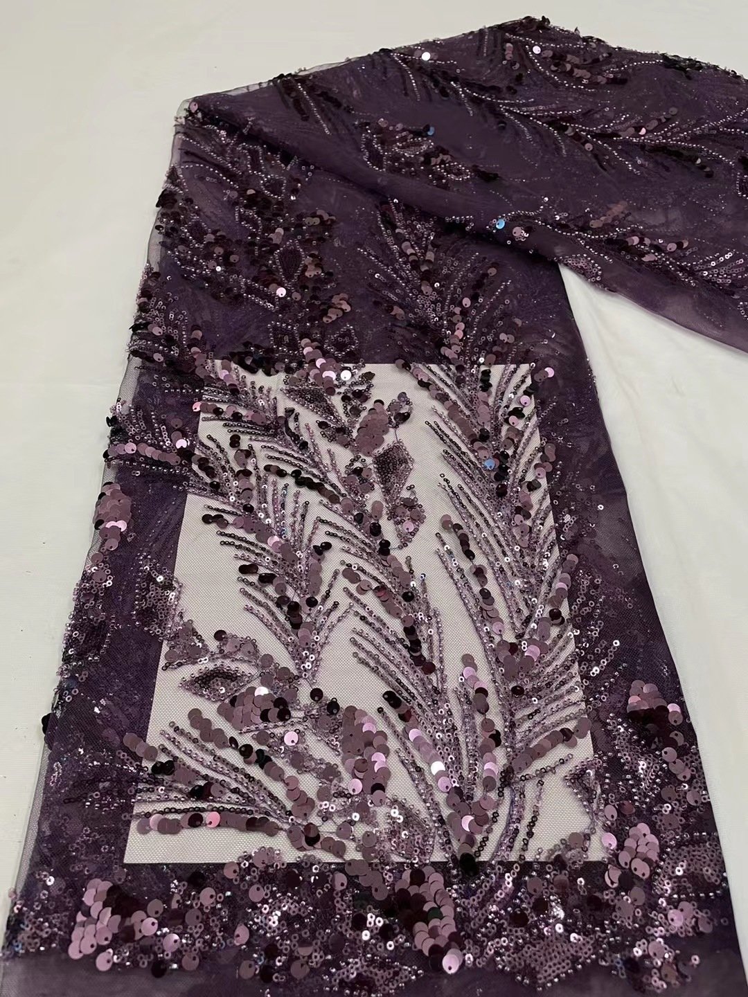 Black Heavy Duty Beaded Tube Embroidered Lace Fabric Sequins High-Grade Plant Floral Dress Embroidery Lace Cheongsam Lace
