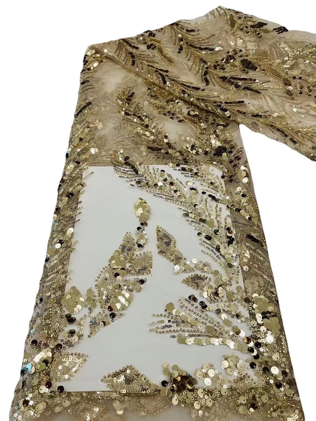 Black Heavy Duty Beaded Tube Embroidered Lace Fabric Sequins High-Grade Plant Floral Dress Embroidery Lace Cheongsam Lace