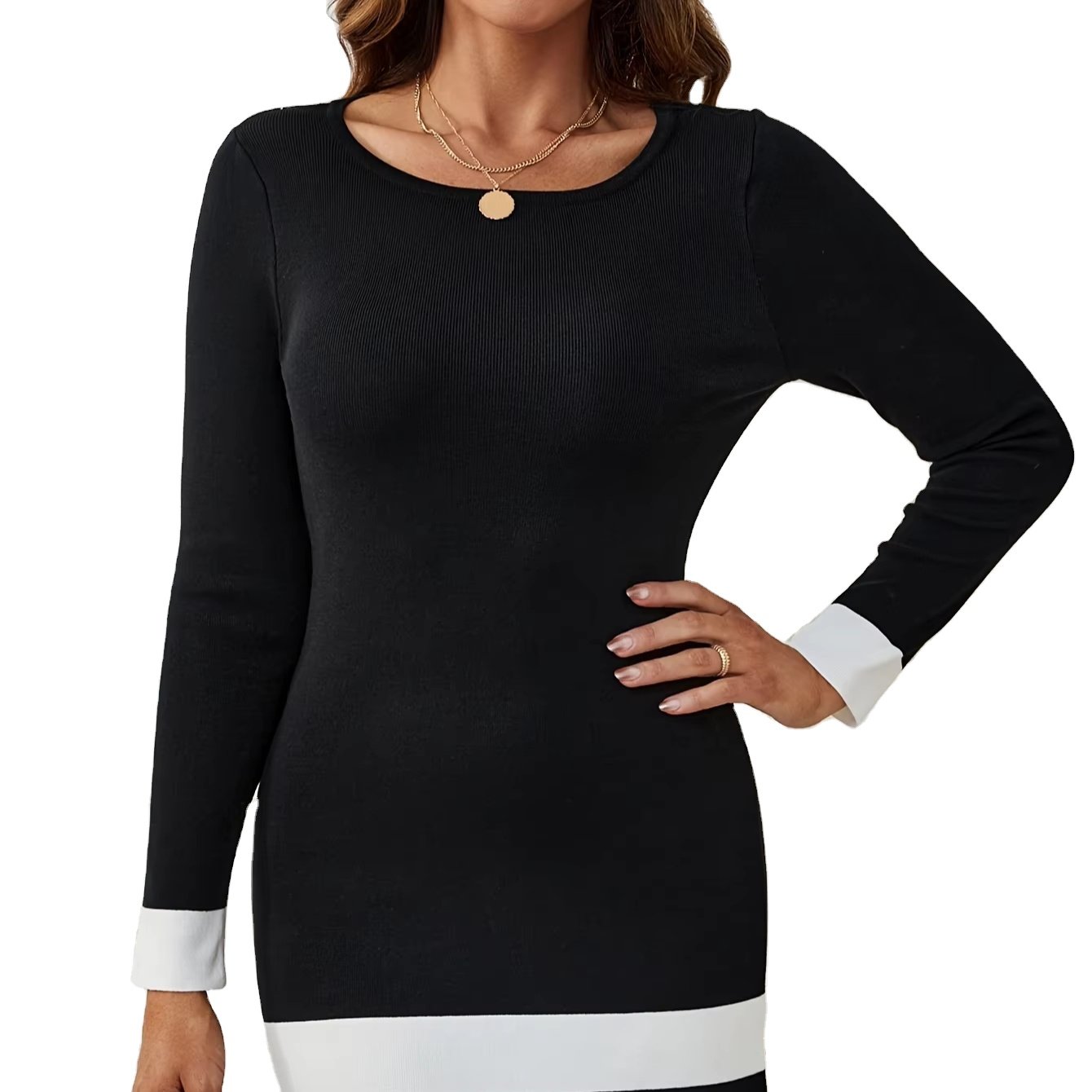 New Model Customized Knitted Midi Sweater Dress Women'S Cable Knit With Belted Waist