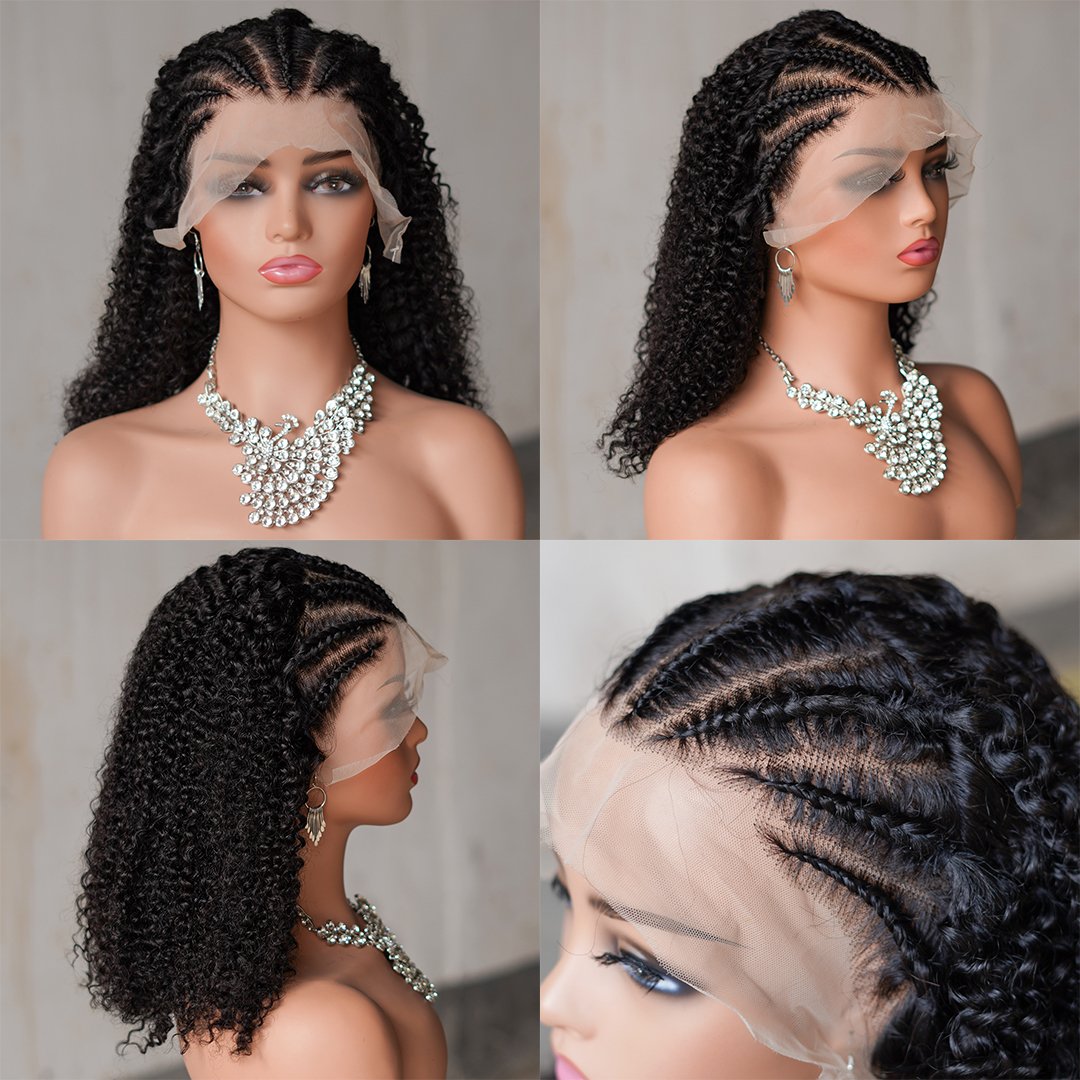 Wholesale African knotless Box Braiding Hair Wig Glueless Human Hair Vendors Full Lace Front Braided Wigs for Black Women