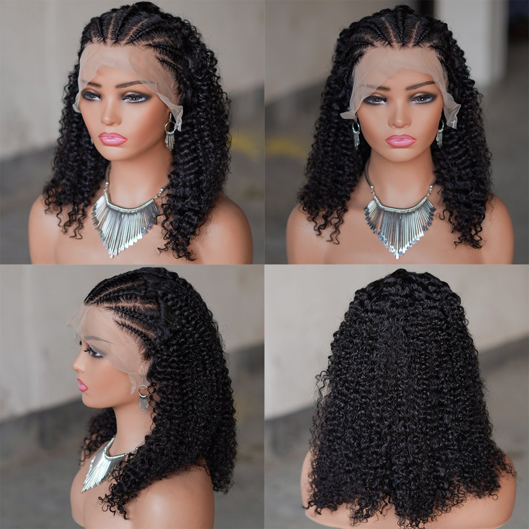 Wholesale African knotless Box Braiding Hair Wig Glueless Human Hair Vendors Full Lace Front Braided Wigs for Black Women