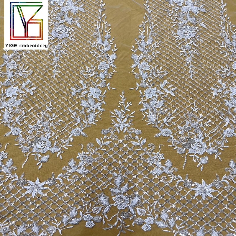 luxury french beads sequins fabric bridal white embroidery pearl lace weddings tulle dress beaded lace sequin fabric