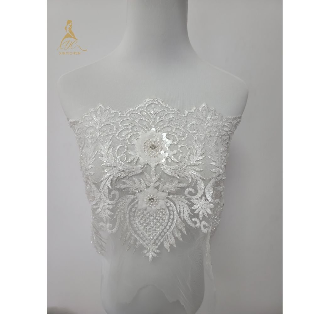 high quality dry sequin embroidery lace trimming for women wedding dress for party