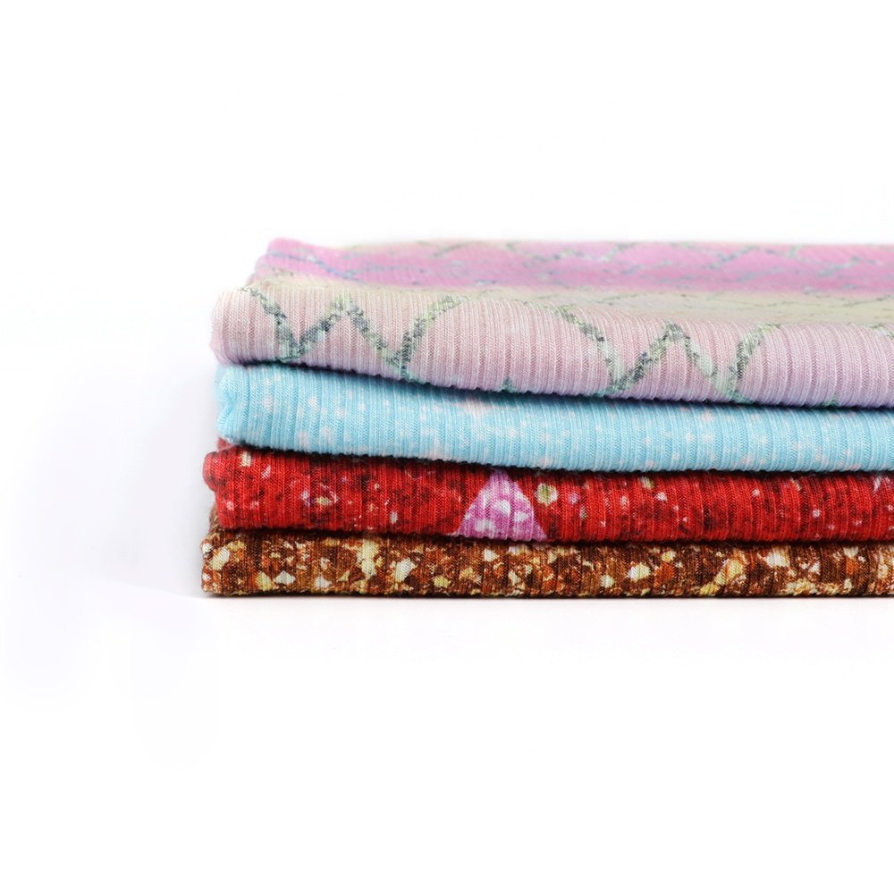 2022 Hot Selling Custom Digital Printed bamboo rib knit spandex fabric