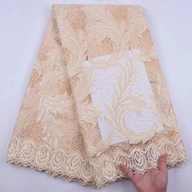 Zeal Beautiful French Tulle Lace Trim 3D Embroidery Cord Sequin Fabric Custom Width for Wedding Dresses and Parties