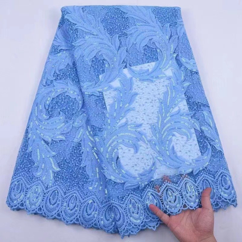 Zeal Beautiful French Tulle Lace Trim 3D Embroidery Cord Sequin Fabric Custom Width for Wedding Dresses and Parties