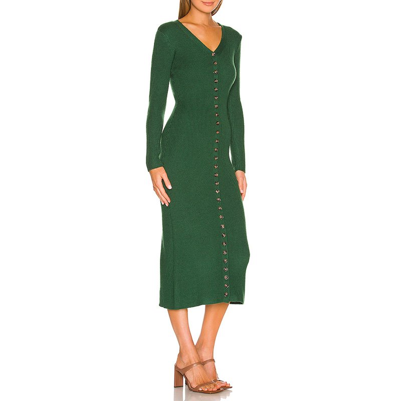 High Quality Elegant Casual Dresses Long Sexy Rib Bodycon Knit Sweater Button Dress For Women