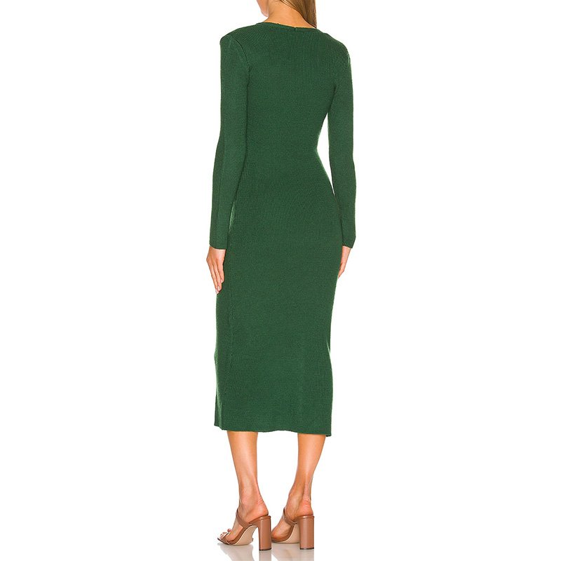 High Quality Elegant Casual Dresses Long Sexy Rib Bodycon Knit Sweater Button Dress For Women