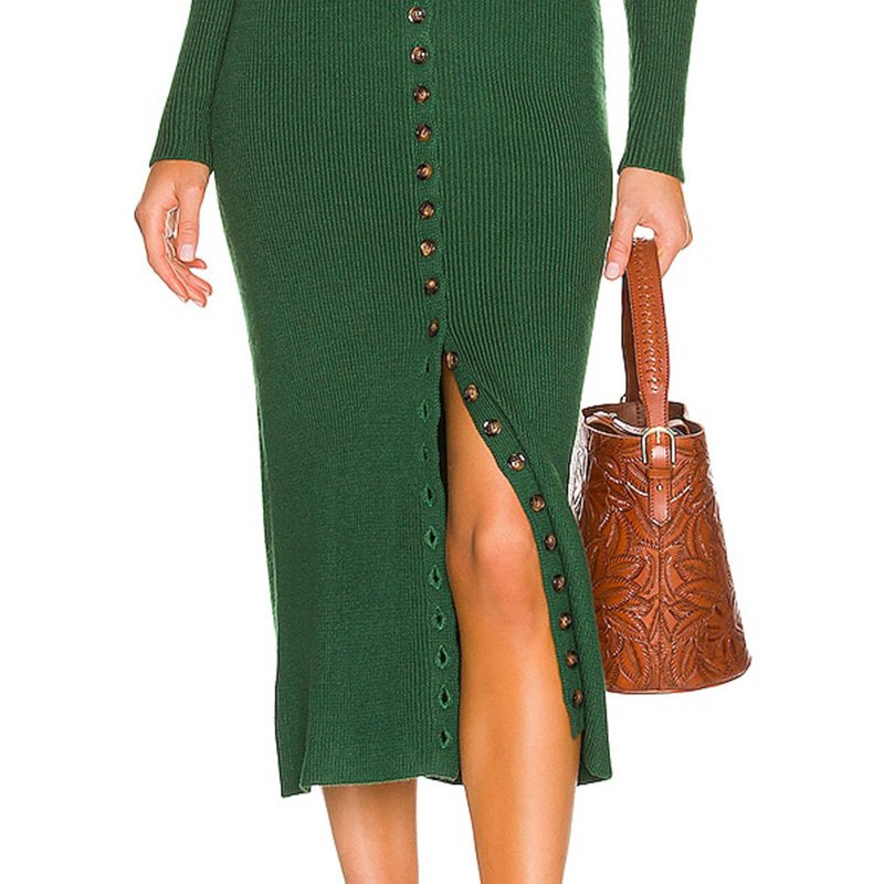 High Quality Elegant Casual Dresses Long Sexy Rib Bodycon Knit Sweater Button Dress For Women