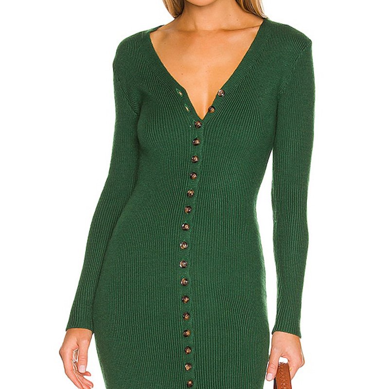 High Quality Elegant Casual Dresses Long Sexy Rib Bodycon Knit Sweater Button Dress For Women