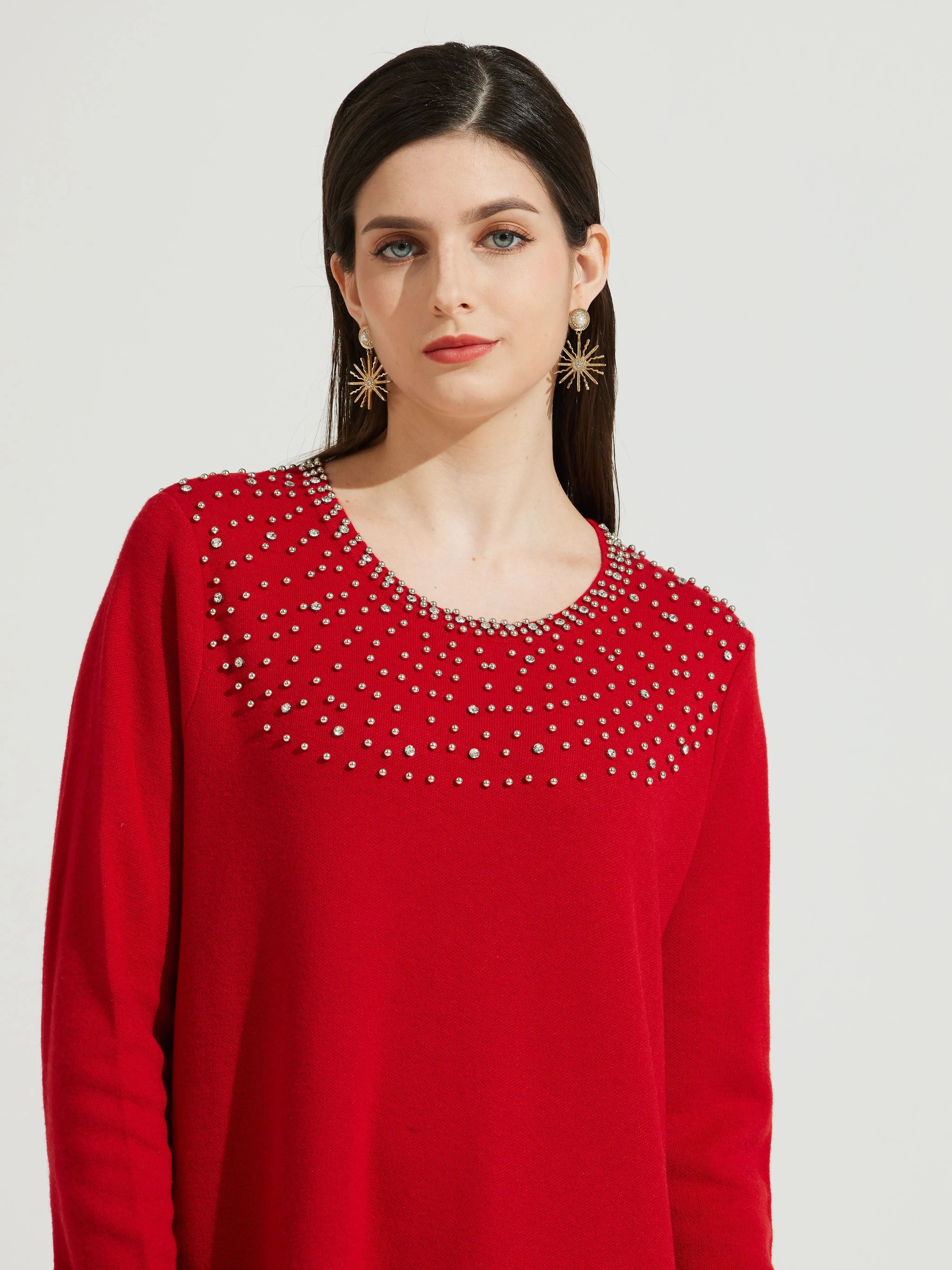 Custom High Quality Casual Cowl Neck Sweater Dress Women'S Ribbed Knitwear With Embroidery