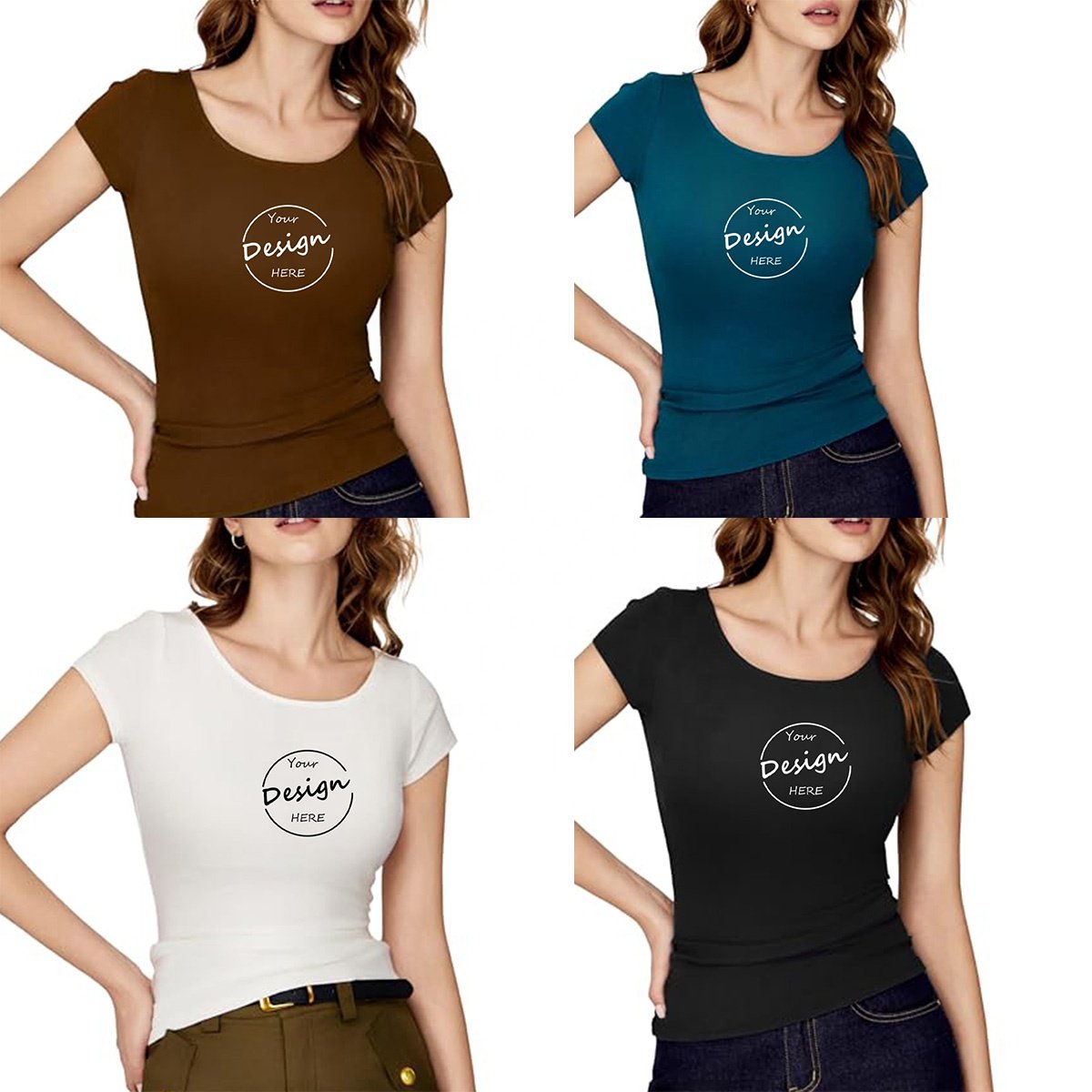Bulk Wholesale Luxury T-shirts Solid Color Embroidery Comfortable 100 Pure Cotton Ribbed Slim Fit Women T-shirts