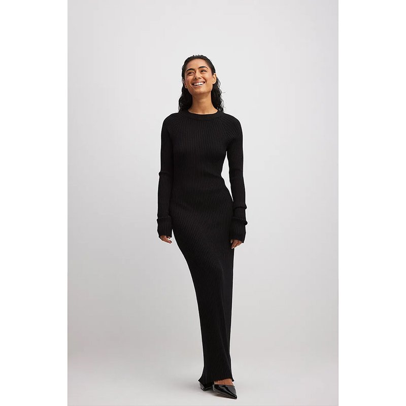 Customized round neck long sleeved knit dress autumn casual midi women's ribbed knit dress