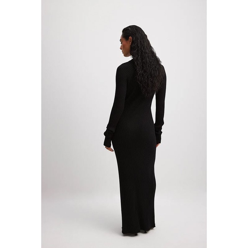 Customized round neck long sleeved knit dress autumn casual midi women's ribbed knit dress