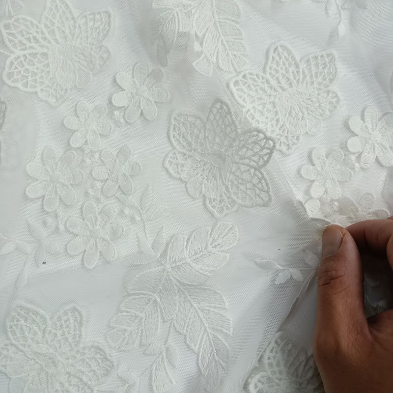 LSR-1632 Harvest mesh 3D cotton embroidery fancy tulle embroidery lace fabric for wedding dress