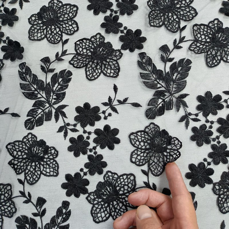 LSR-1632 Harvest mesh 3D cotton embroidery fancy tulle embroidery lace fabric for wedding dress