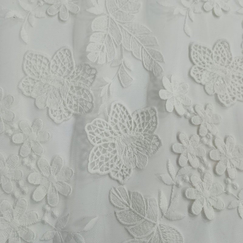 LSR-1632 Harvest mesh 3D cotton embroidery fancy tulle embroidery lace fabric for wedding dress