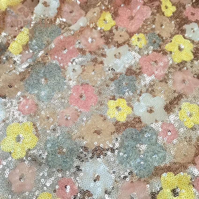 HAPPEAK embroidery flower lace glitter sequin bead net fabric for party dress