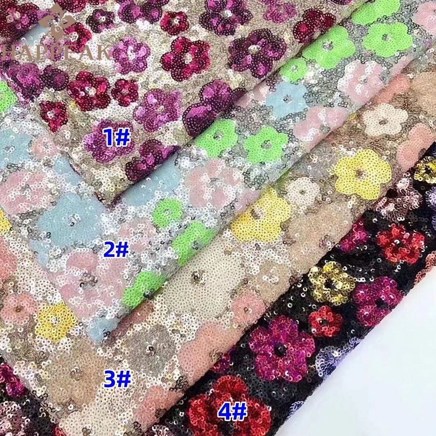 HAPPEAK embroidery flower lace glitter sequin bead net fabric for party dress