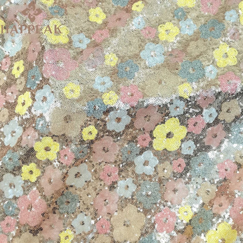 HAPPEAK embroidery flower lace glitter sequin bead net fabric for party dress