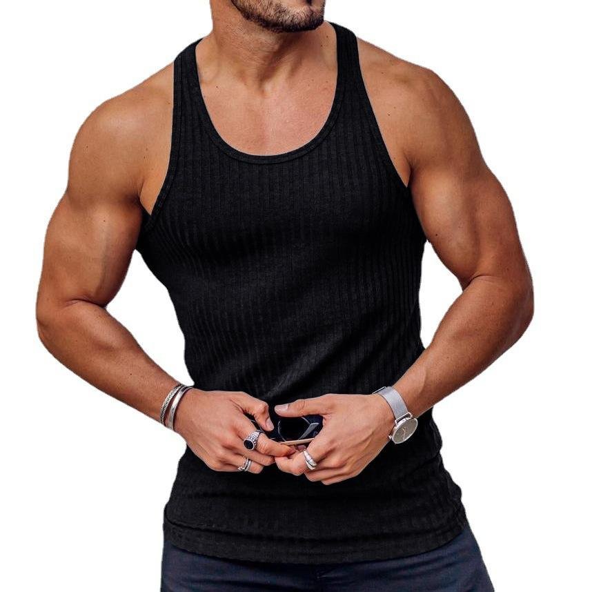 Plain White Cotton Rib Knit Gym Wear Singlet Vest Workout Clothing Casual Men Compression Fitted Ribbed Tank Top