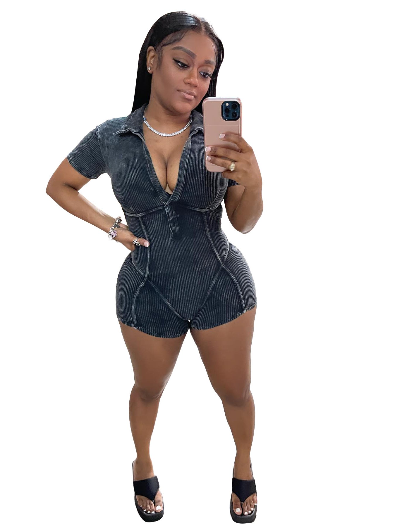 Women's Ribbed Shorts Jumpsuits Playsuits Clothing Lapel Collar Knitted Romper Sexy Sleeveless One Piece Jumpsuit For Women