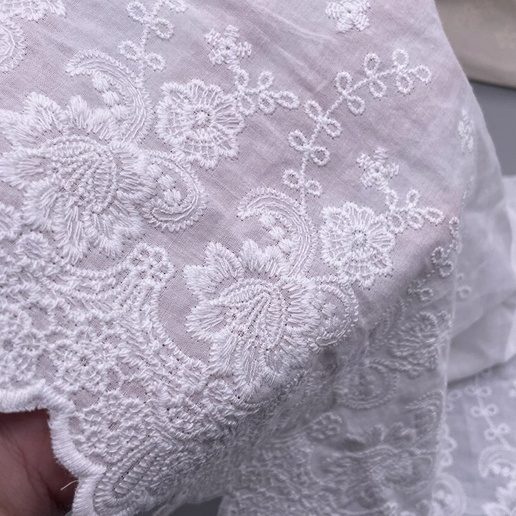 Embroidered 22cm Wide Chinese Landscape Painting Style Cotton Lace nature color and white color in Stock 15 Yards Minimum Order