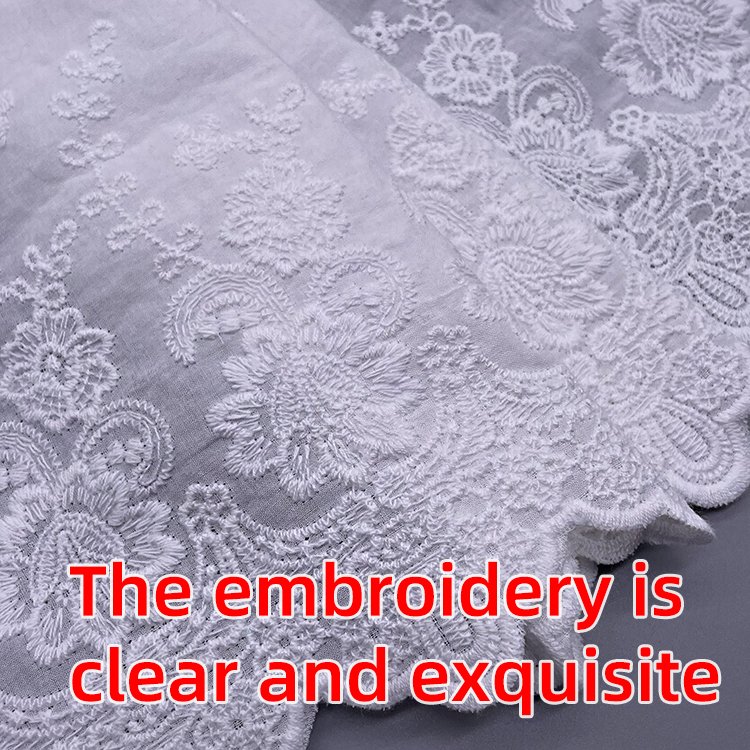 Embroidered 22cm Wide Chinese Landscape Painting Style Cotton Lace nature color and white color in Stock 15 Yards Minimum Order