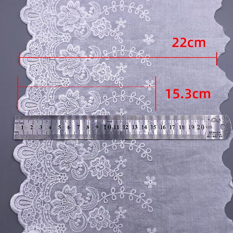 Embroidered 22cm Wide Chinese Landscape Painting Style Cotton Lace nature color and white color in Stock 15 Yards Minimum Order