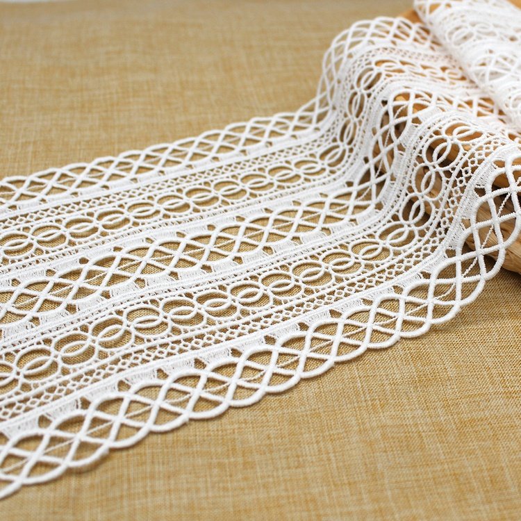 Factory sale 17cm width embroidery lace trim 100% polyester milk silk lace trim for dress accessories