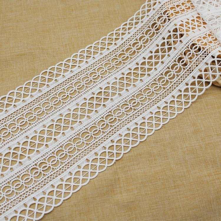 Factory sale 17cm width embroidery lace trim 100% polyester milk silk lace trim for dress accessories