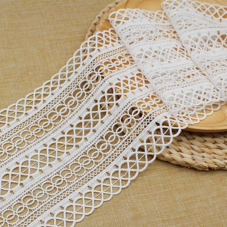 Factory sale 17cm width embroidery lace trim 100% polyester milk silk lace trim for dress accessories