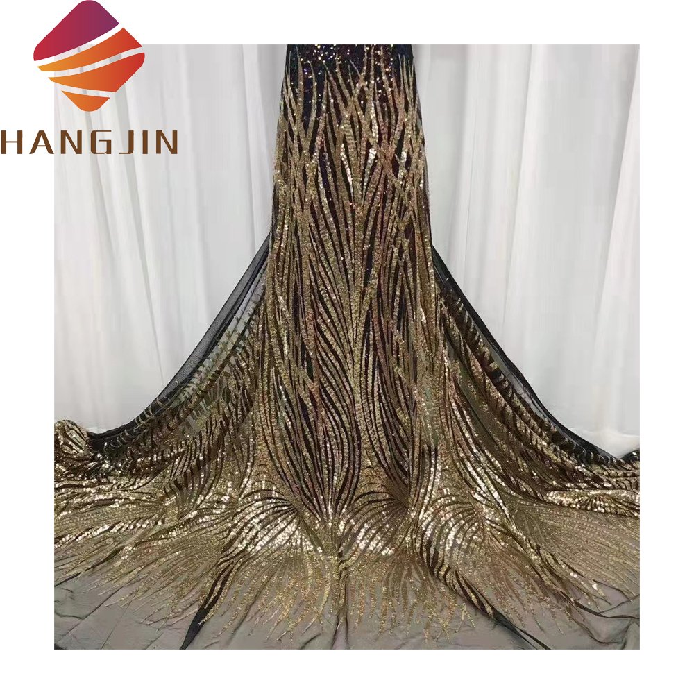 French Laces Fabrics High Quality Tulle African Sequins Net Mesh Lace Fabric For Party Dress
