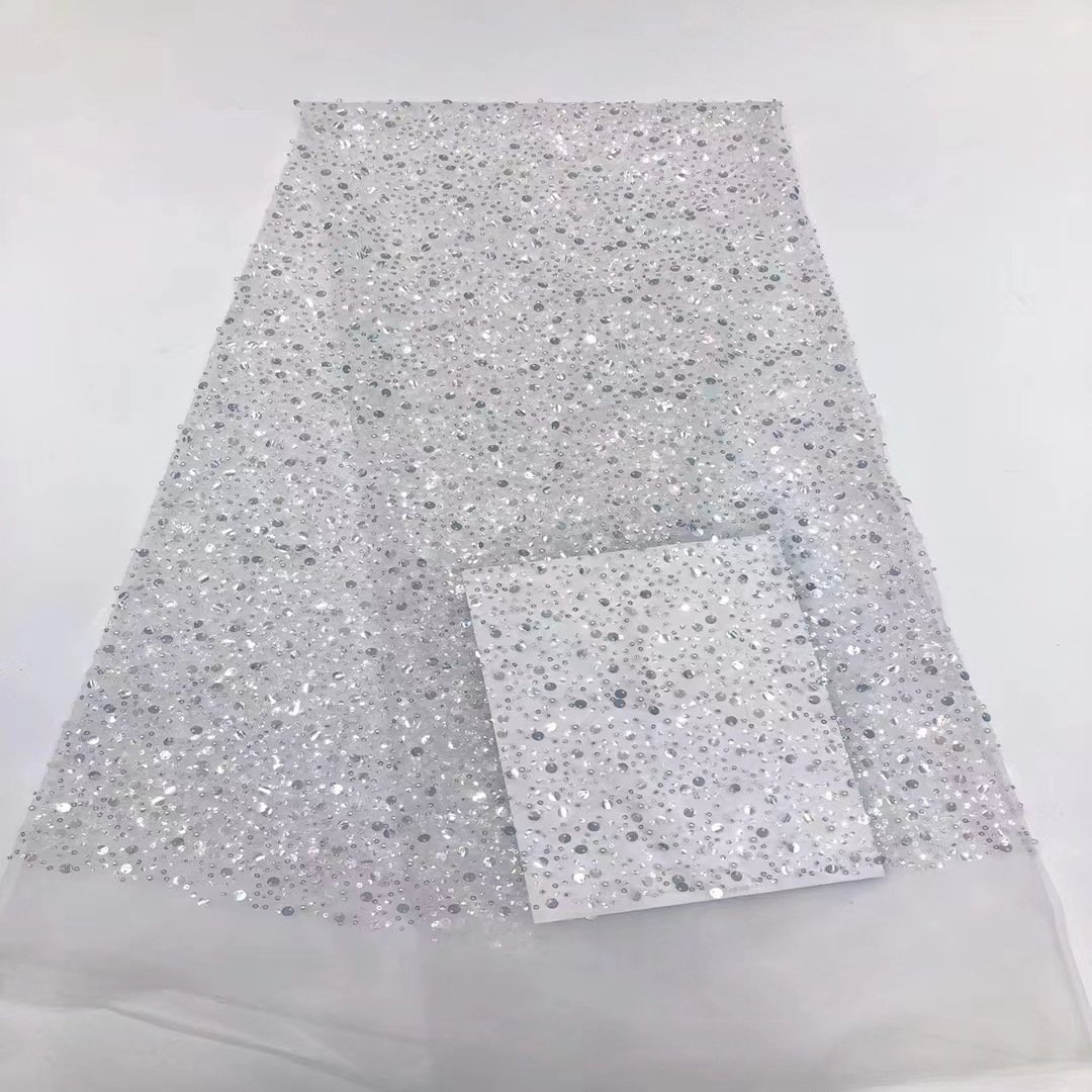 Fashionable Silver Sequin Fabrics for Wedding Dress, Dinner Dress Customized embroidery Lace Fabric