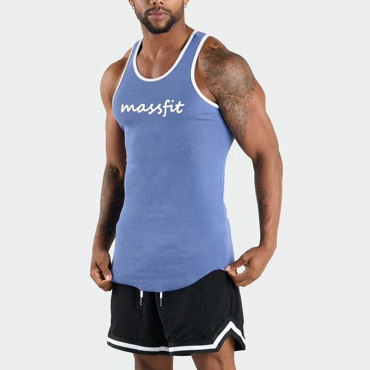 MASSGARMENT High Quality Men's Muscle Ribbed Tank Tops Custom Wholesale Black Gym Stringer Tank Top Men Vest