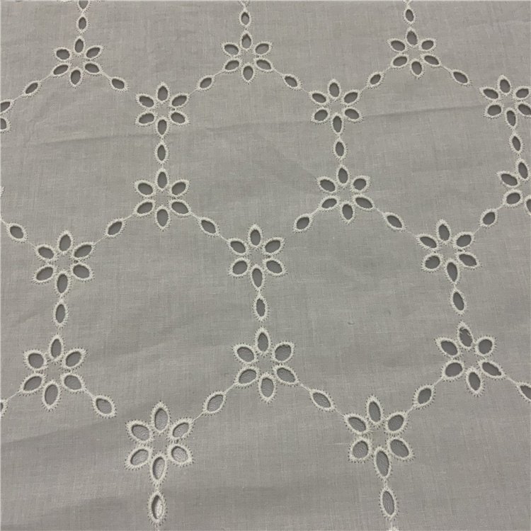 Cheap soft white floral guipure lace eyelet cotton embroidery fabric for dress