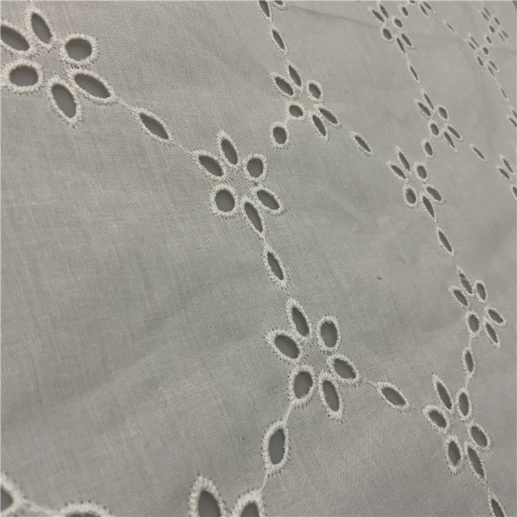 Cheap soft white floral guipure lace eyelet cotton embroidery fabric for dress